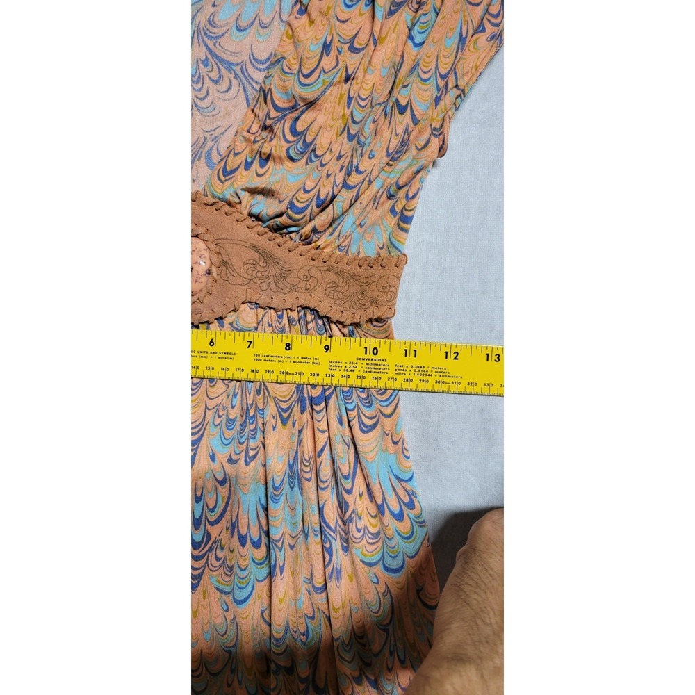 Multicolored Swirl Print W/ Suede Waist Band Short Sky Cap Sleeve Dress Size XS - Picture 7 of 8